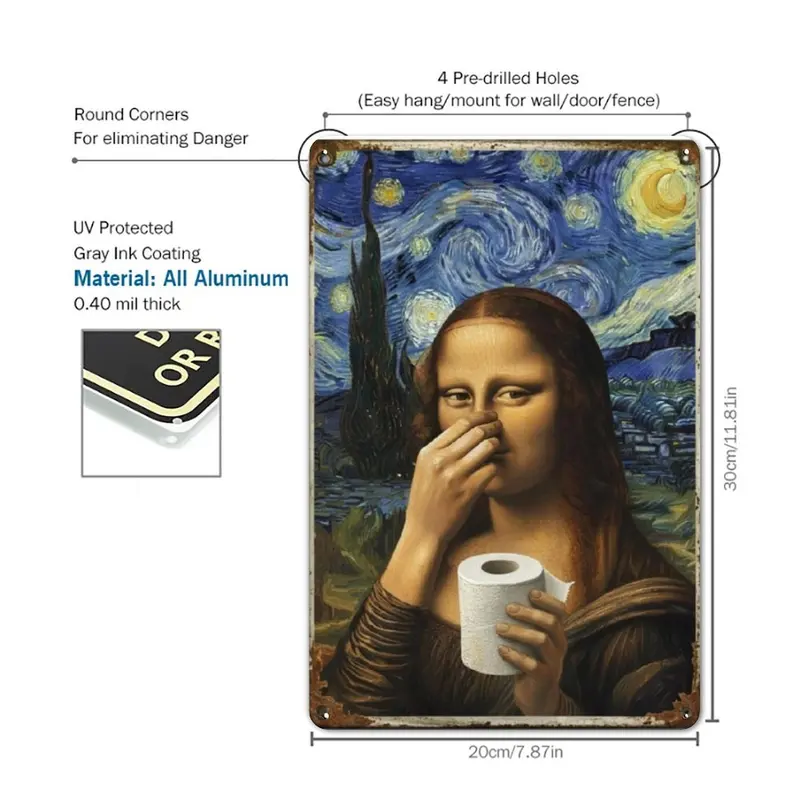 👃 Funny Mona Lisa Bathroom Sign – "Stinky" Da Vinci Metal Art – 8x12" Hilarious Toilet Wall Decor 🎨