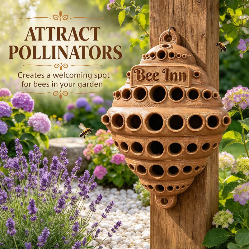 🐝 Bee Inn Hanging Bee Hotel  Rustic Solitary Bee House Pollinator Nesting Shelter for Garden Decor