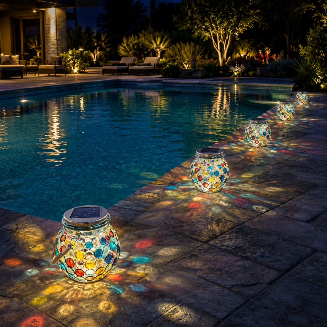 1pcs/Solar Mosaic Glass Lantern, Colorful Hanging Outdoor Garden Light