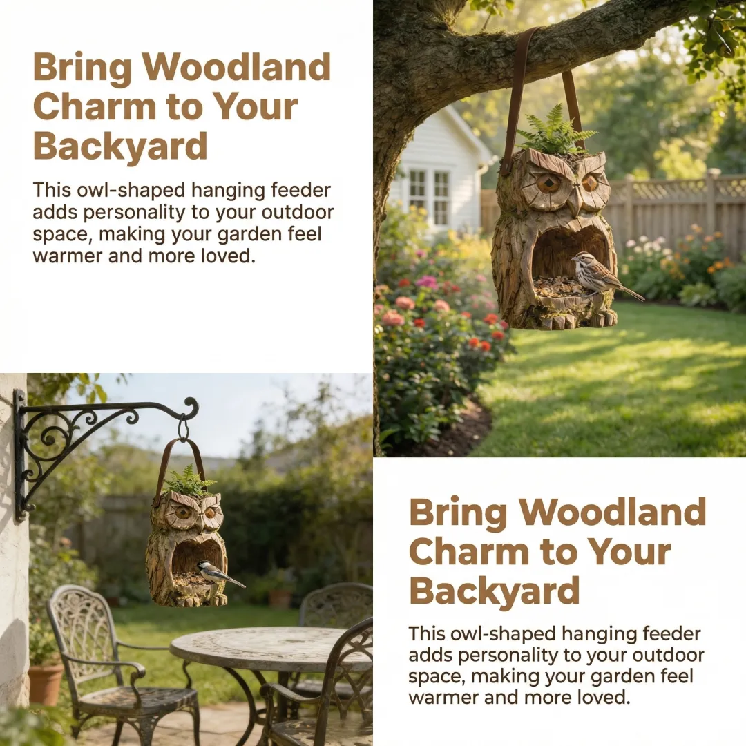 Woodland Owl Hanging Bird Feeder
