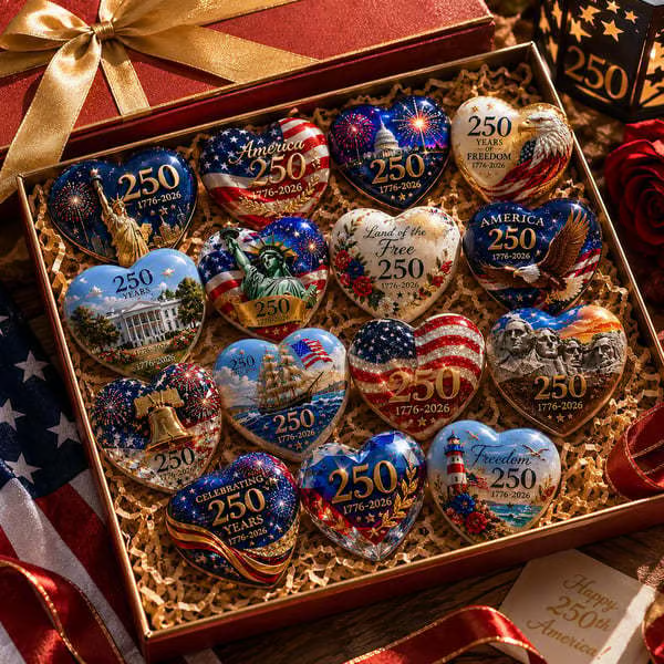 🇺🇸 America 250th Anniversary Commemorative Heart Ornament Collection | 15-Piece Patriotic Keepsake Set