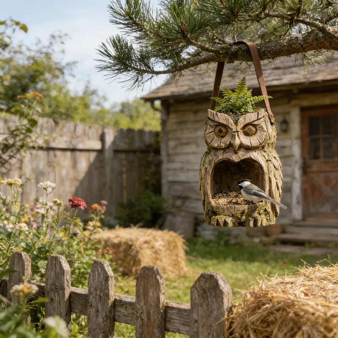 Woodland Owl Hanging Bird Feeder