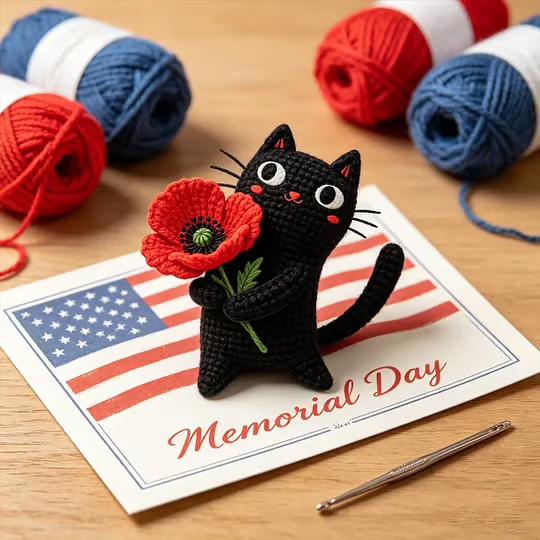 🔥LAST DAY 49% OFF - 🖤Unisex Memorial Day Poppy Cat Handcrafted Keepsake