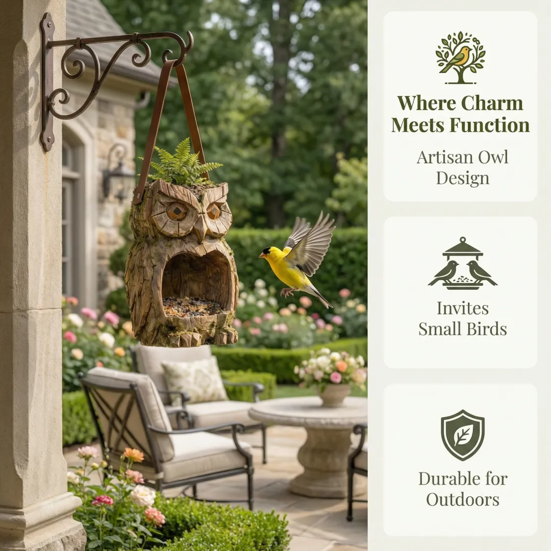 Woodland Owl Hanging Bird Feeder
