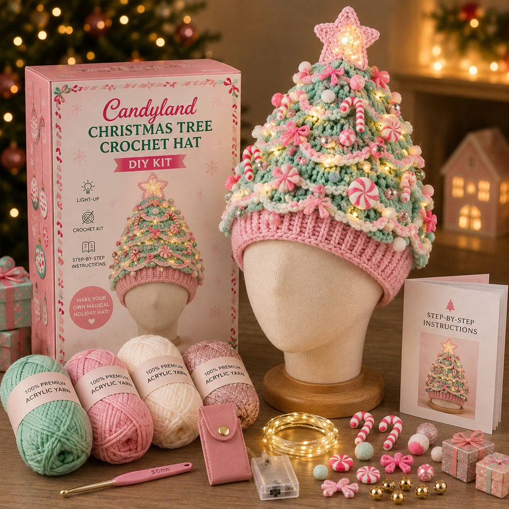 🎄 Beginner‑Friendly Light‑Up Christmas Tree Crochet Hat DIY Kit | Festive Craft Set for New Crocheters
