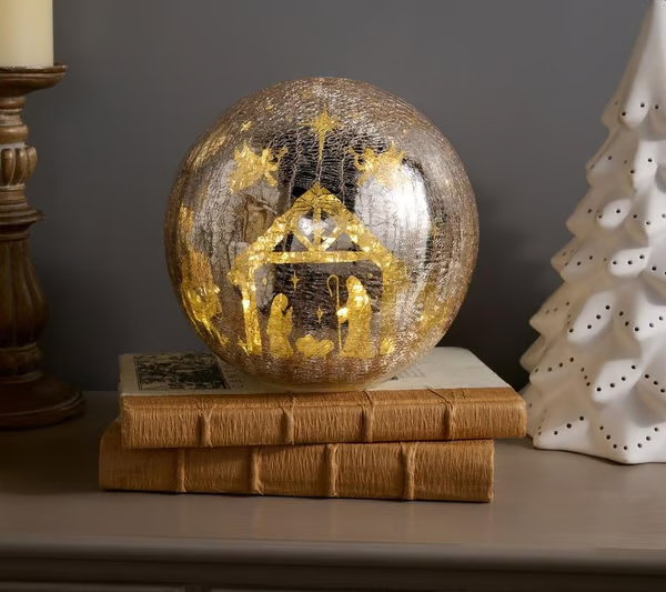 8 Inch Crackle Glass Light Ball | 360° Starry Scene LED Decorative Orb with 6/18 Hour Timer for Christmas Home Decoration