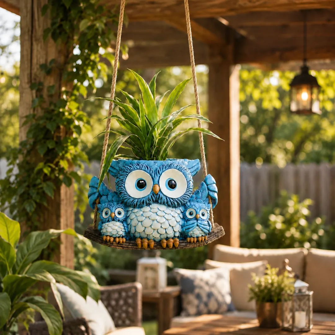 Owl Family Hanging Planter