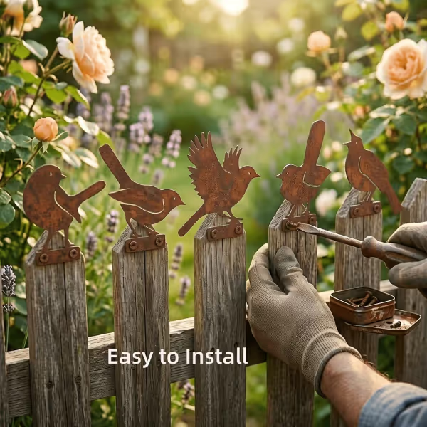 🐦 5-Piece Lifelike Rusty Metal Bird Silhouettes Garden Art