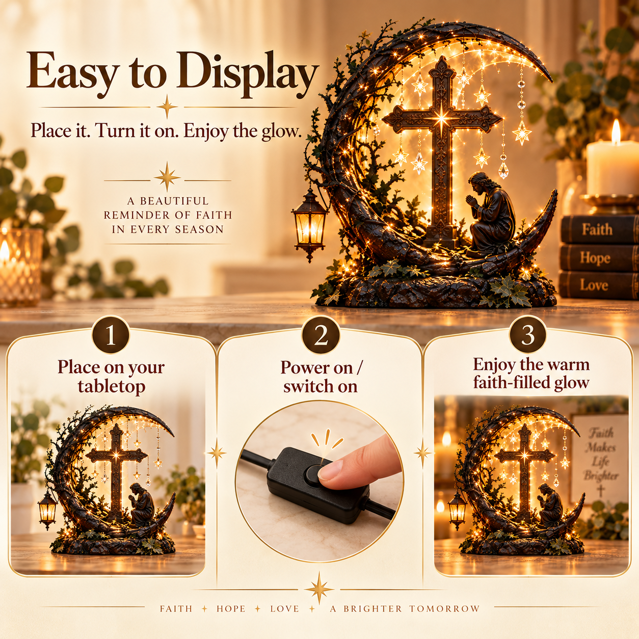 Illuminated Cross Prayer Tabletop Decor