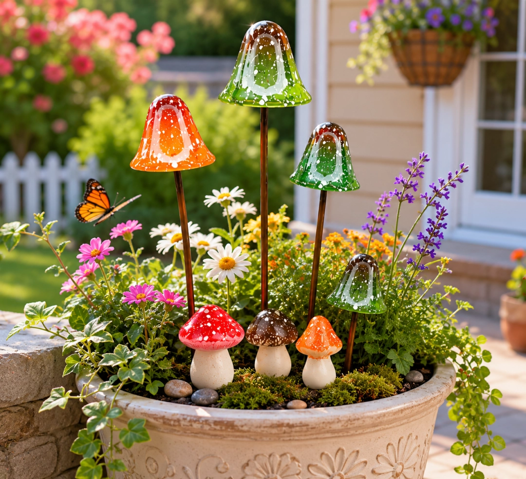 🍄Metal Mushroom Garden StakesMushroom--Whimsical Outdoor Fairy Garden Décor
