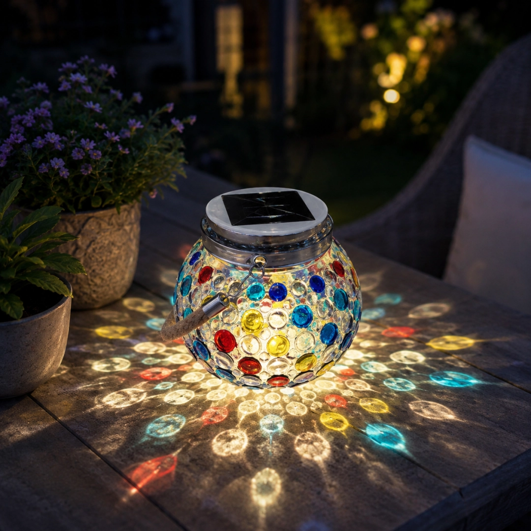 1pcs/Solar Mosaic Glass Lantern, Colorful Hanging Outdoor Garden Light