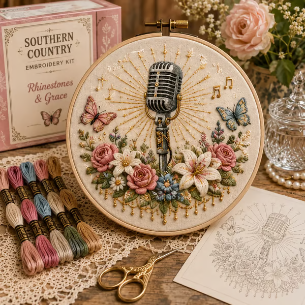 🌼 Beginner-Friendly Dolly Southern Country Needlework DIY Kit | Complete Kit with Pre-Printed Fabric, Wooden Hoop, Floss, Needles & Step-by-Step Guide Included 💕
