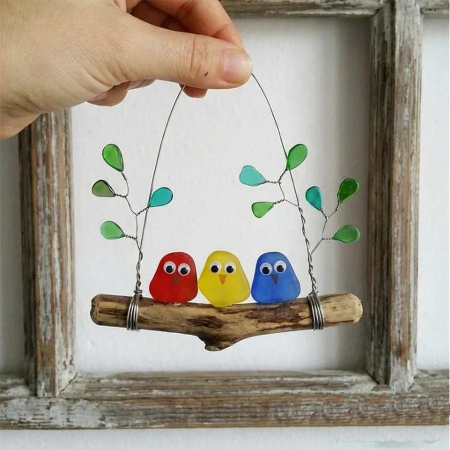 🌈 Sea Glass Birds Hanging Ornament