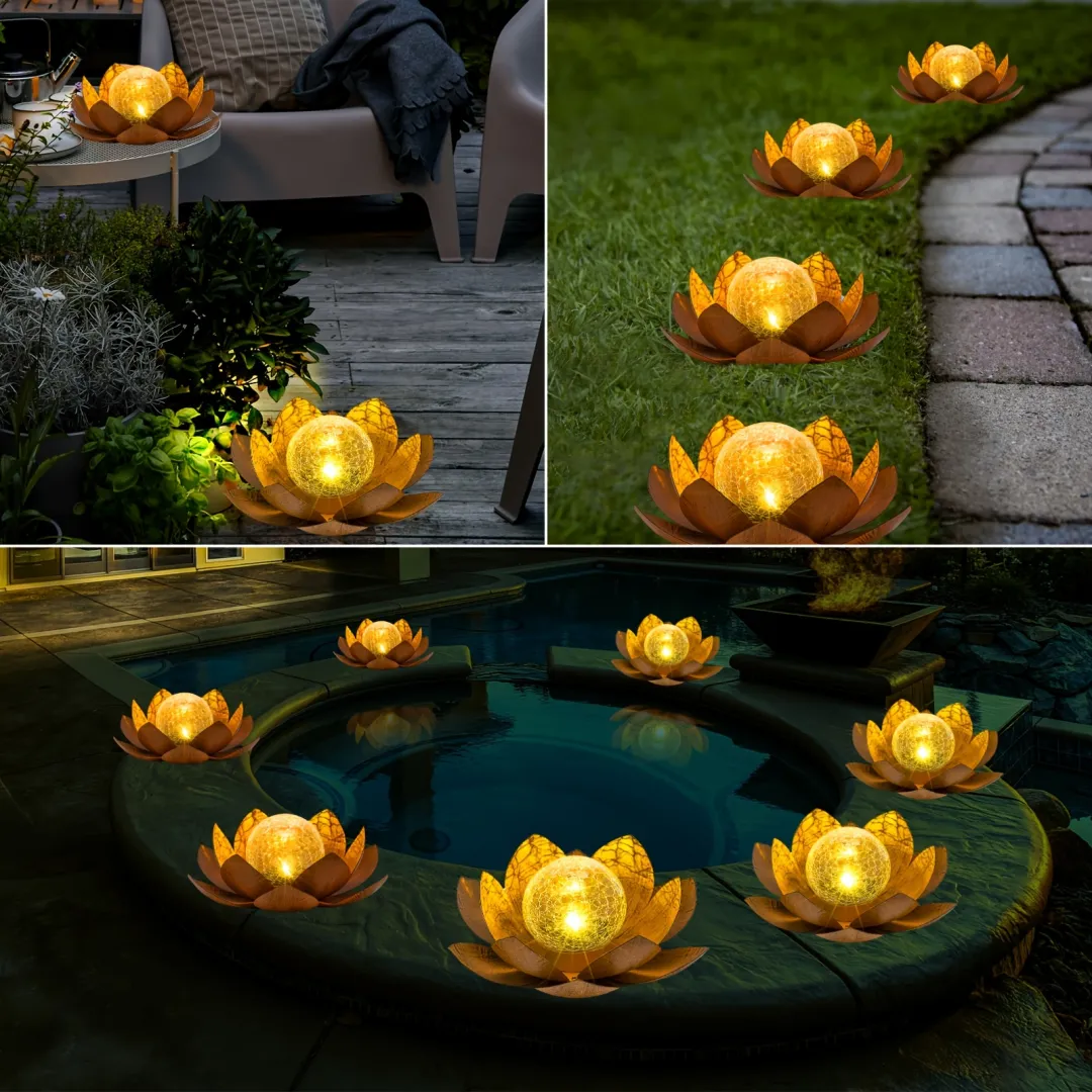 Solar Lotus Outdoor Garden Light with Cracked Glass
