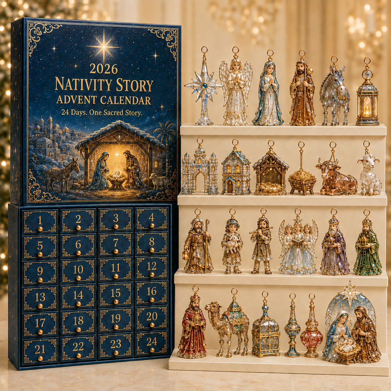 2026 Nativity Story Advent Calendar – 24-Day Christmas Countdown Ornament Set