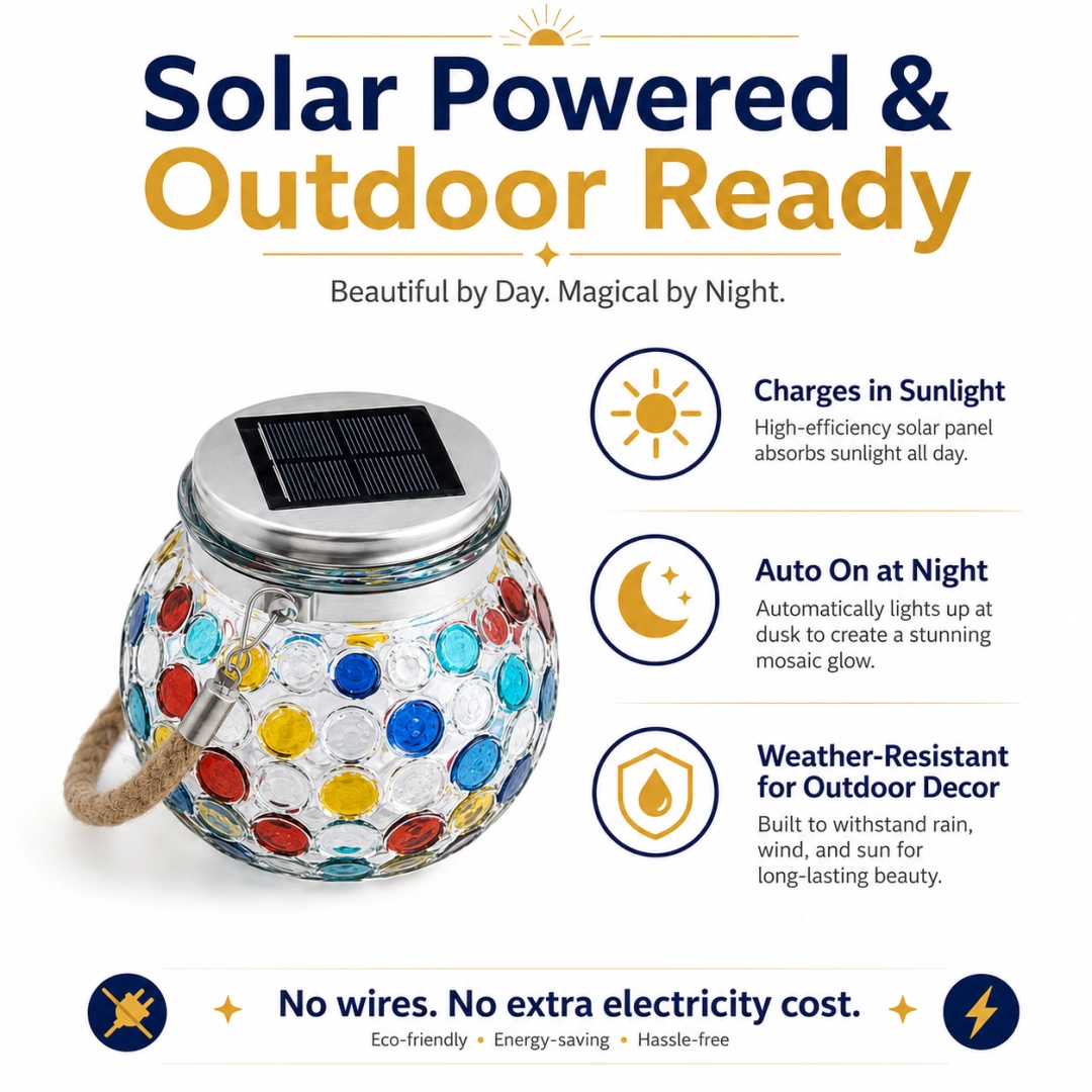 1pcs/Solar Mosaic Glass Lantern, Colorful Hanging Outdoor Garden Light