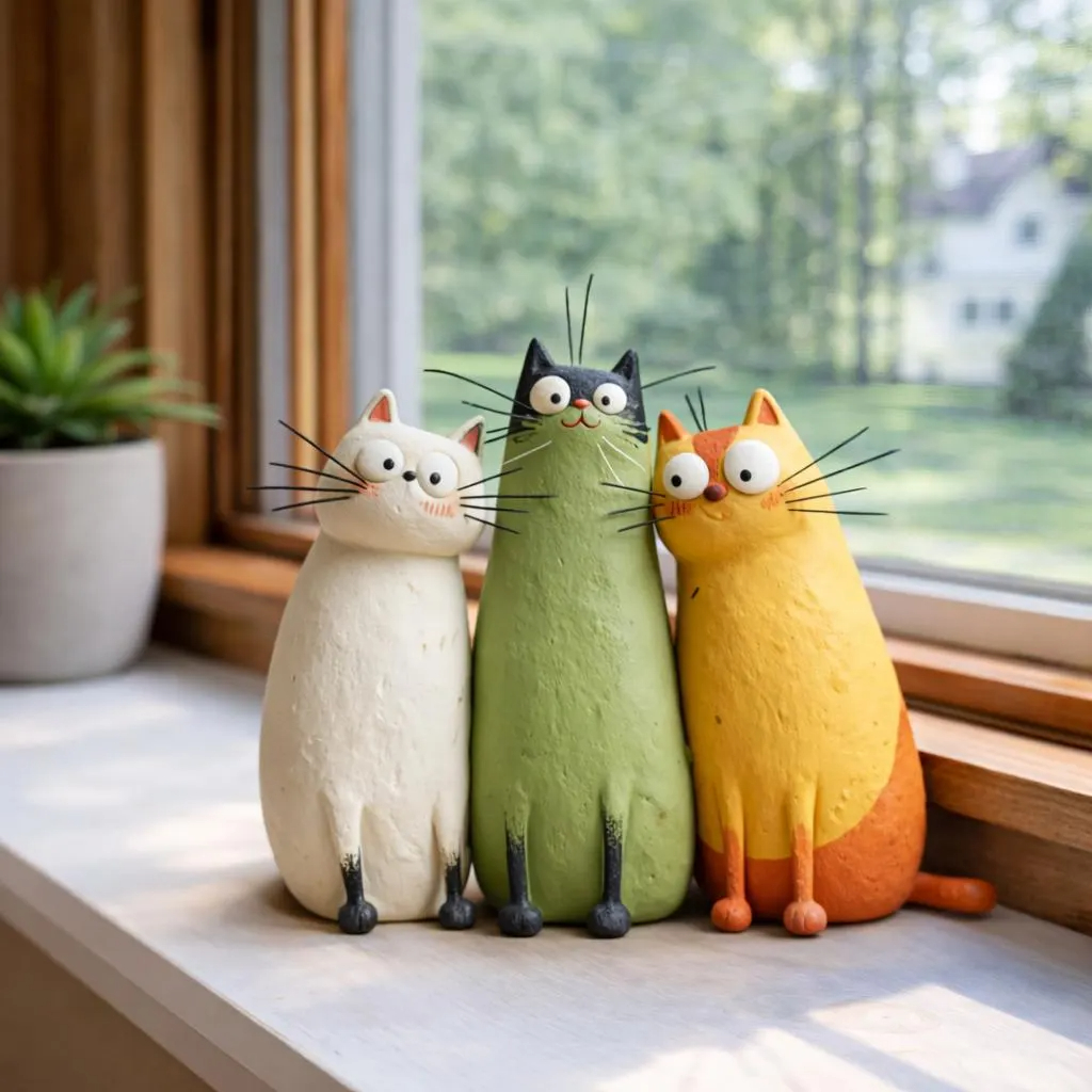 Handmade Cat Clay Sculpture