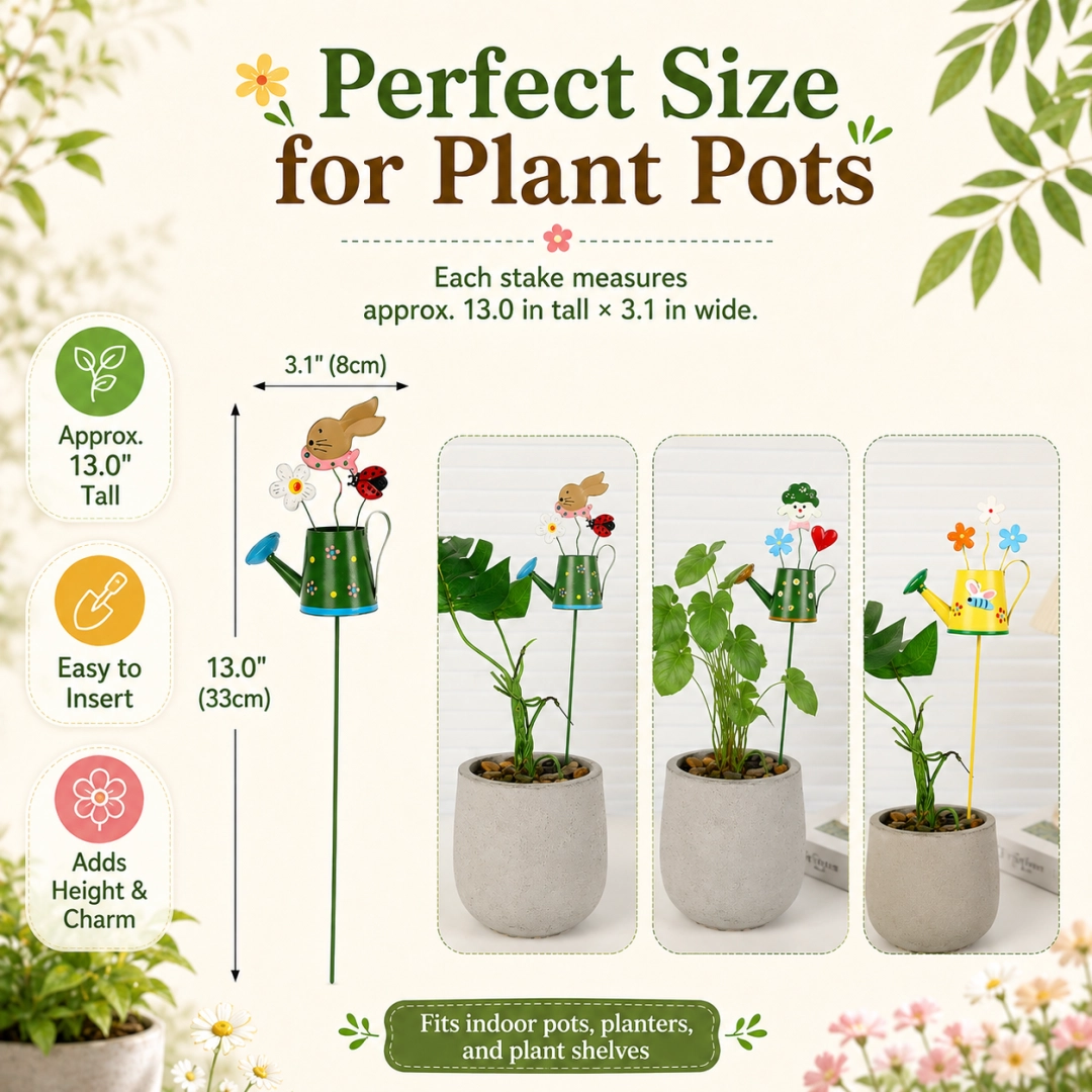🌼 6-Piece Whimsical Watering Can Plant Stakes