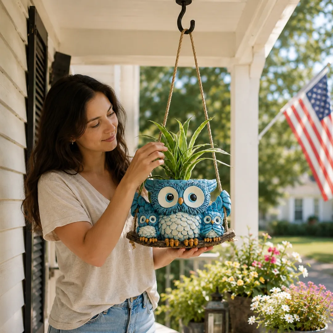 Owl Family Hanging Planter