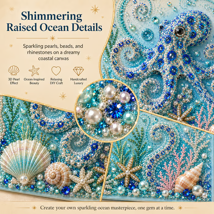 🌊Ocean Theme Pearl Art DIY Kit | 3D Sparkling Coastal Wall Decor 🐚✨ - 🐙Octopus