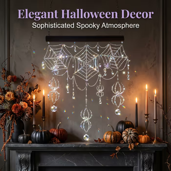 🕷️ Handmade 3D Crystal Spiderweb Suncatcher  Ready-to-Hang Window Decor