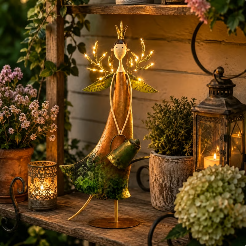 🧚‍♀️Vintage LED Garden Angel Statue 🍃 Rustic Metal Yard Decor