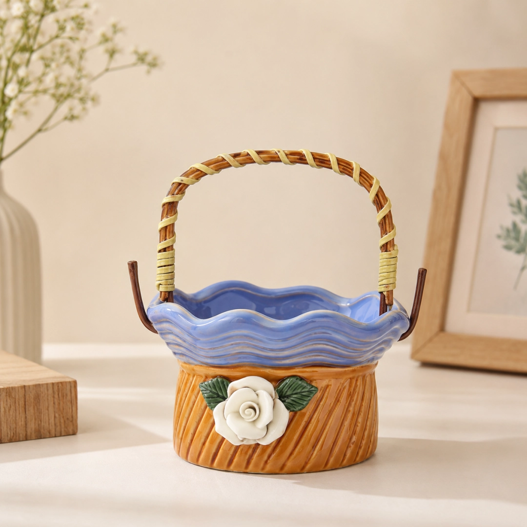 Ceramic Flower Basket Planter – Decorative Handcrafted Indoor & Outdoor Pots