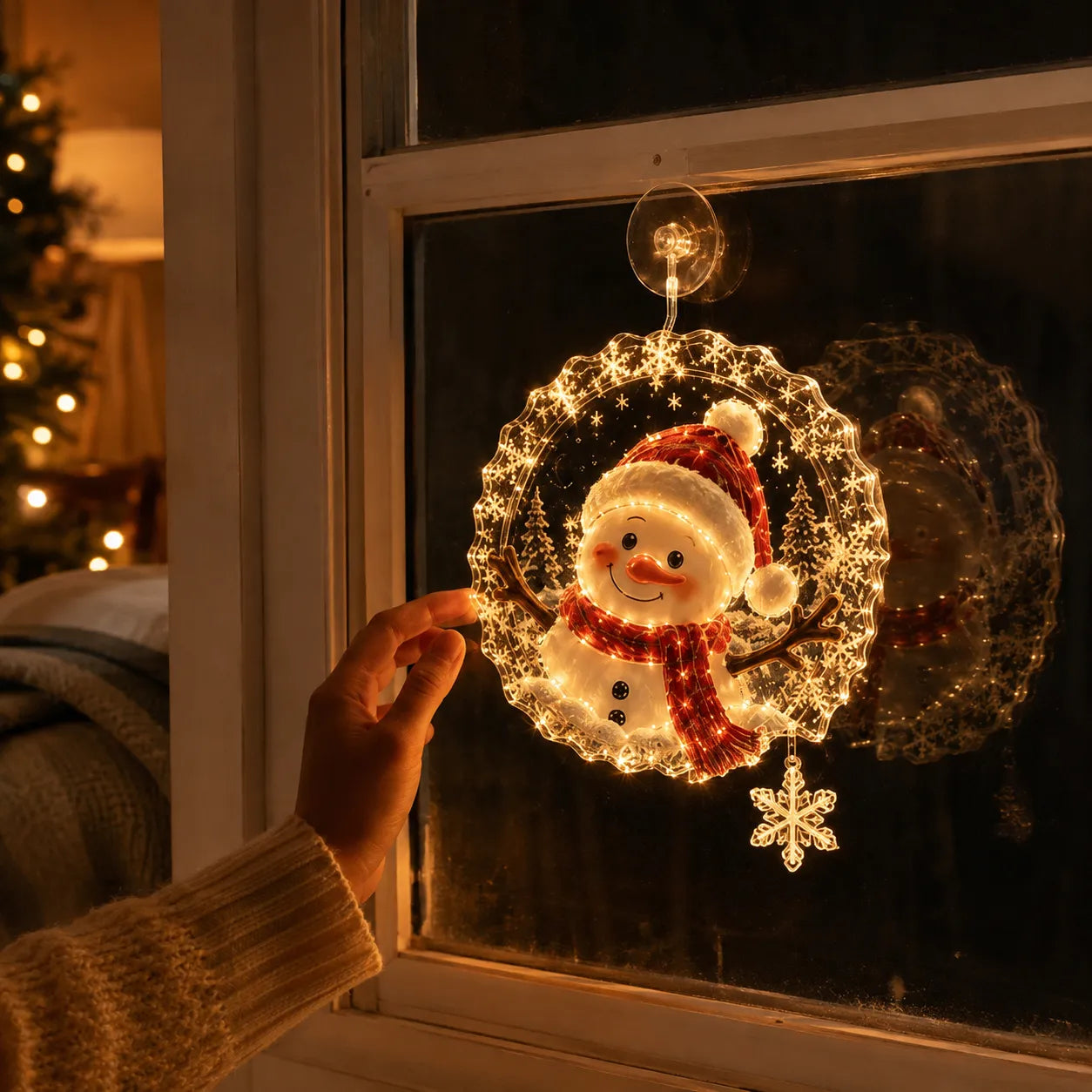 Snowman lighted Christmas window decoration