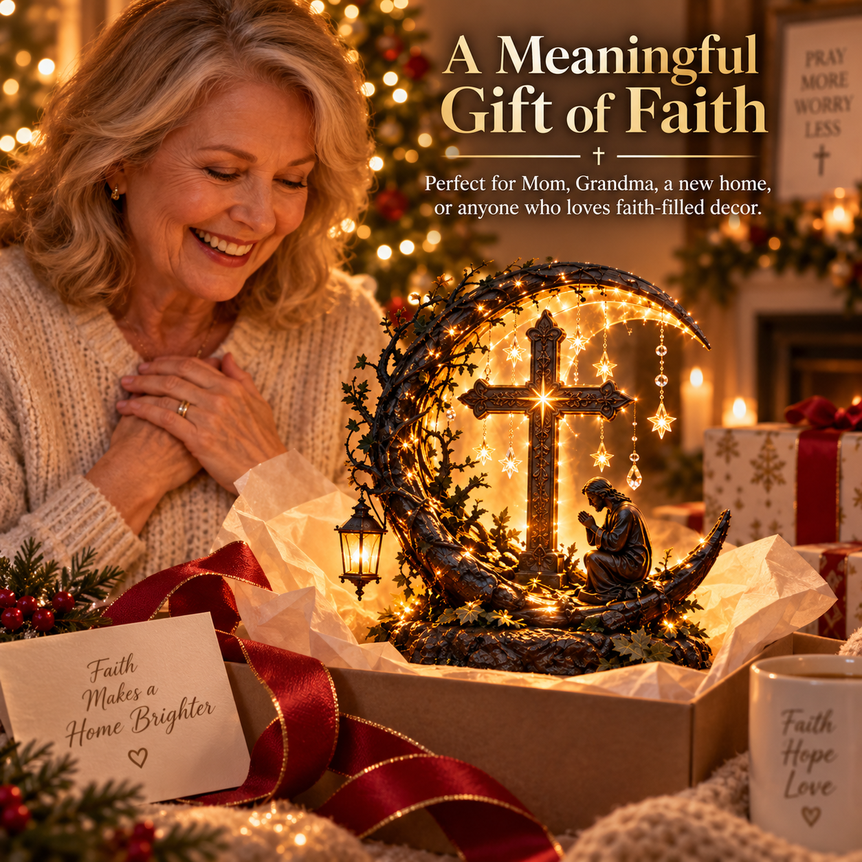 Illuminated cross prayer decor meaningful gift