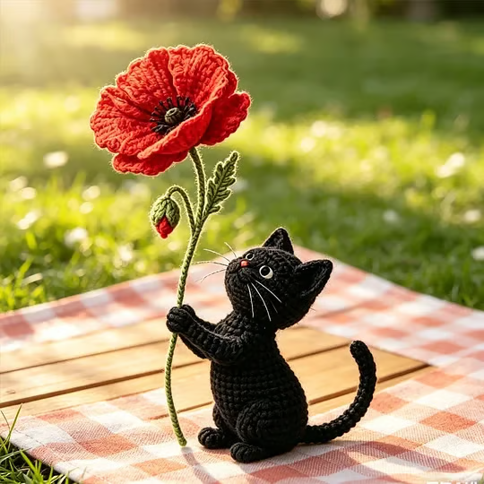 🔥LAST DAY 49% OFF - 🖤Unisex Memorial Day Poppy Cat Handcrafted Keepsake
