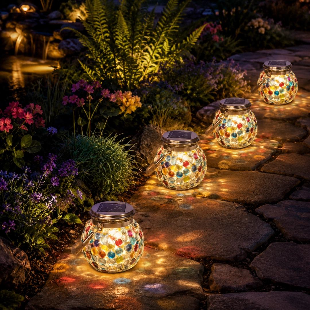 1pcs/Solar Mosaic Glass Lantern, Colorful Hanging Outdoor Garden Light