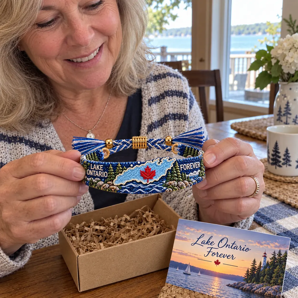 🌊 Lake Ontario Forever Embroidered Bracelet |Meaningful Message & Gift-Ready Keepsake Box 🍁