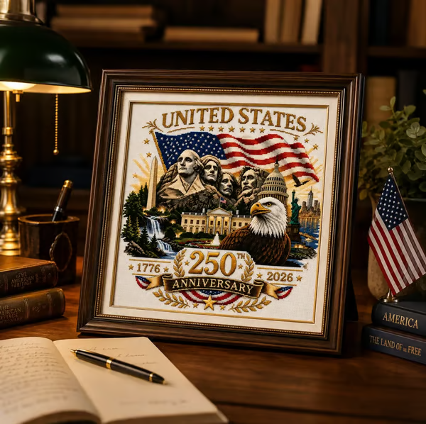 United States 250th Anniversary Cross Stitch Kit – Patriotic Americana Embroidery Art (1776–2026 Edition）