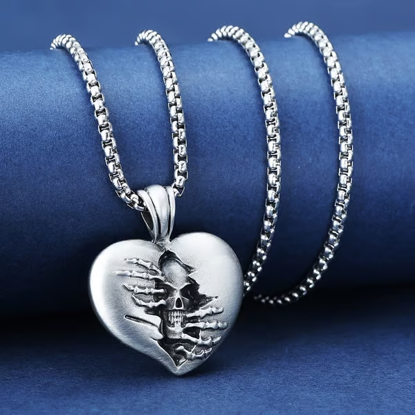 Heart of Hell Ripped Skull Necklace