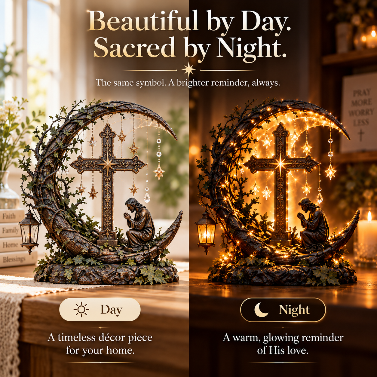 Illuminated Cross Prayer Tabletop Decor