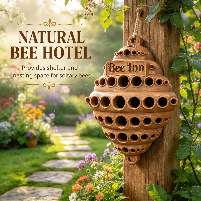🐝 Bee Inn Hanging Bee Hotel  Rustic Solitary Bee House Pollinator Nesting Shelter for Garden Decor