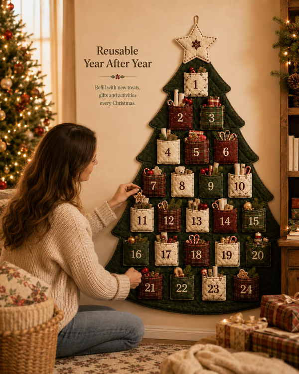 🔥HOT SALE🔥Last Day 49% OFF - 🎄✨DIY 24-Pocket Fabric Christmas Advent Tree Kit(📦 Buy 2 Free Shipping)