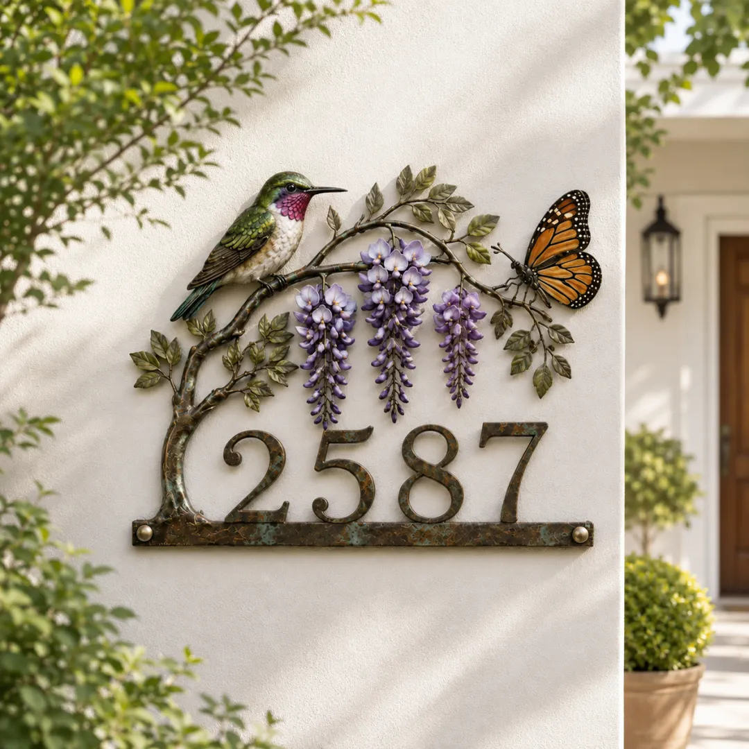Personalized Hummingbird House Number Sign