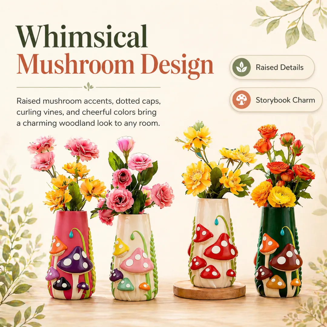 Mushroom Meadow Hand-Painted Vase Collection