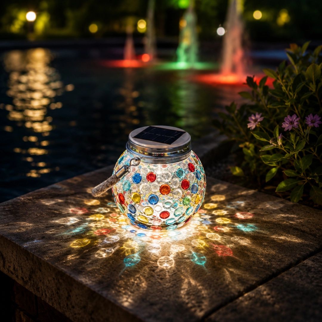 1pcs/Solar Mosaic Glass Lantern, Colorful Hanging Outdoor Garden Light
