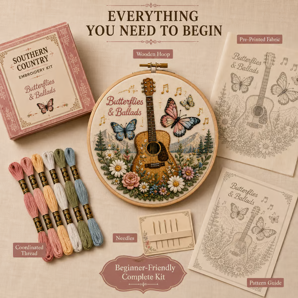 🌼 Beginner-Friendly Dolly Southern Country Needlework DIY Kit | Complete Kit with Pre-Printed Fabric, Wooden Hoop, Floss, Needles & Step-by-Step Guide Included 💕