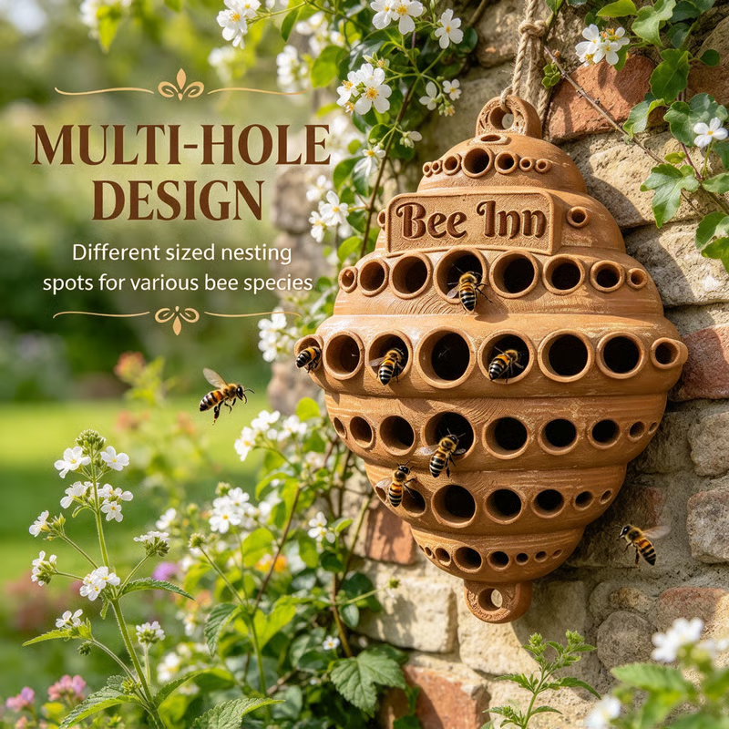 🐝 Bee Inn Hanging Bee Hotel  Rustic Solitary Bee House Pollinator Nesting Shelter for Garden Decor