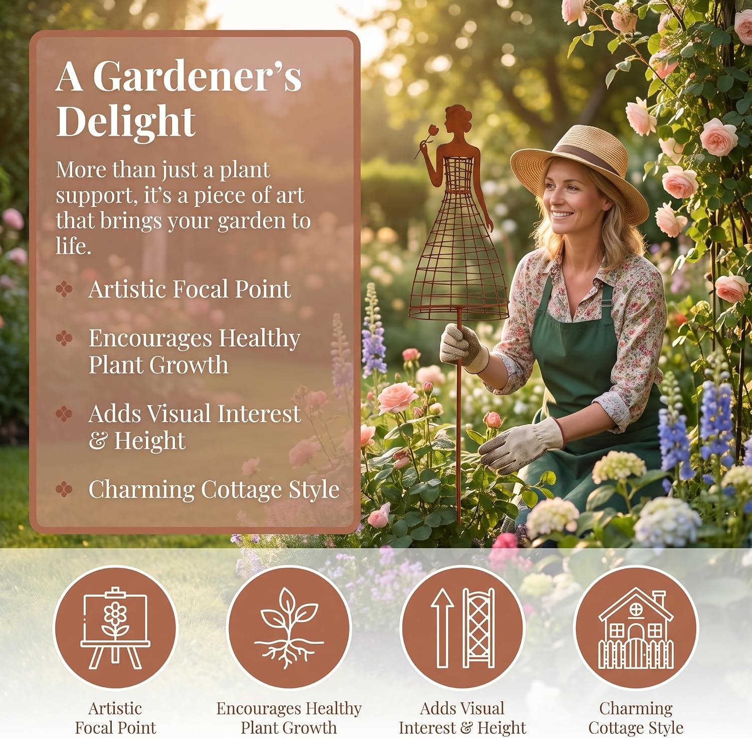 🌹💃Rust-Style Female Dress Plant Climbing Trellis -  Like a Garden Princess in Full Bloom