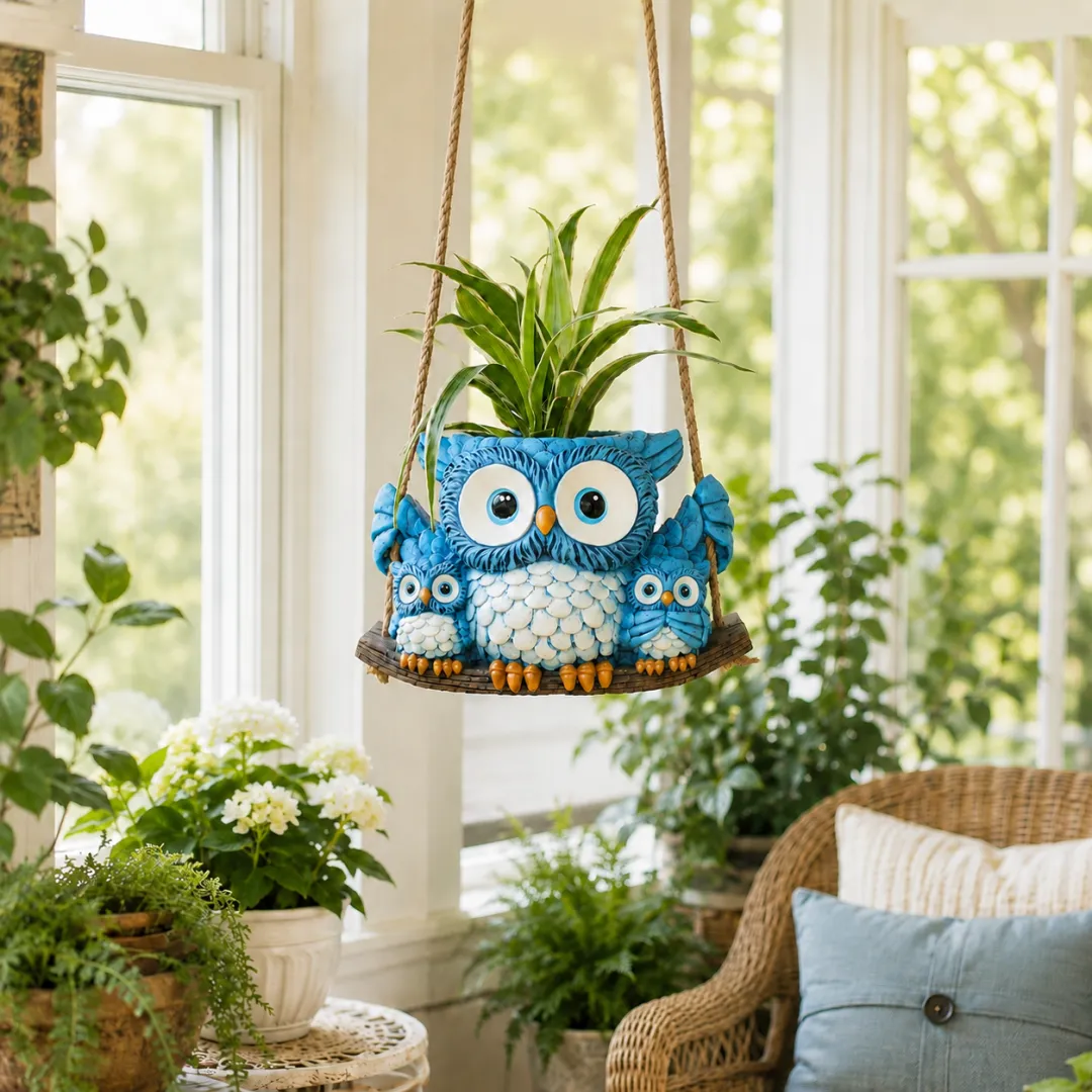 Owl Family Hanging Planter