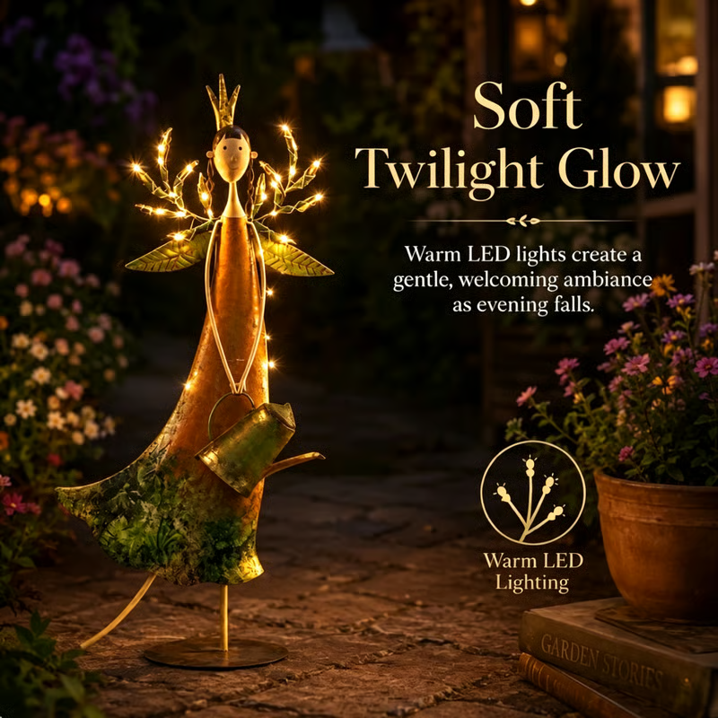 🧚‍♀️Vintage LED Garden Angel Statue 🍃 Rustic Metal Yard Decor