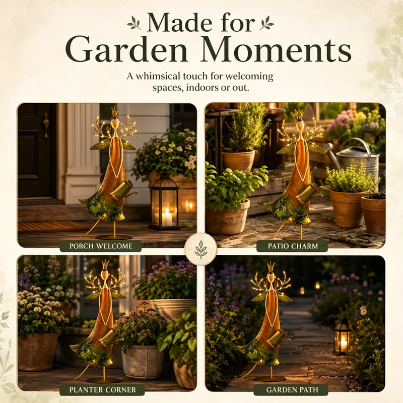 🧚‍♀️Vintage LED Garden Angel Statue 🍃 Rustic Metal Yard Decor