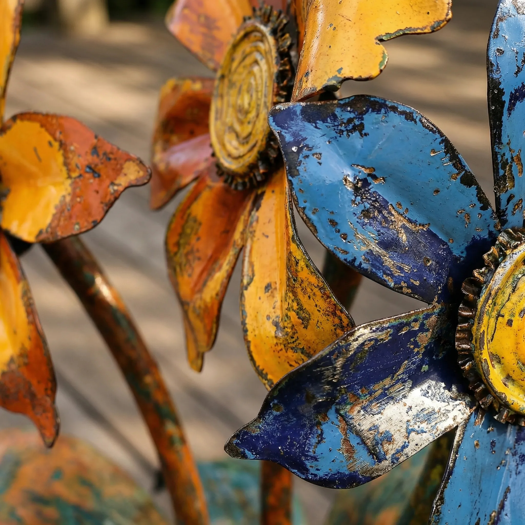 Handcrafted Rustic Metal Flower Garden Stakes