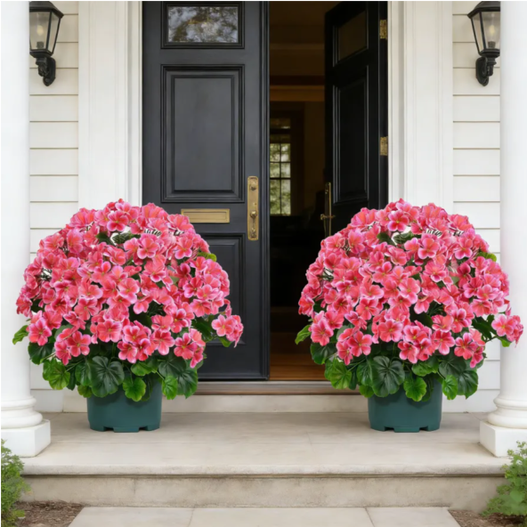 🌸Lush, UV-Resistant Artificial Geraniums – Real Look, No Maintenance! 🌞🏡💐
