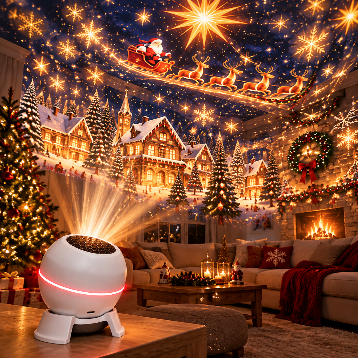 Christmas Projection Night Light creating festive room projections
