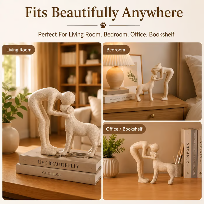 Handmade Abstract Person and Dog Figurine 🐕❤️ Keepsake Celebrating Pet Bond - Style A
